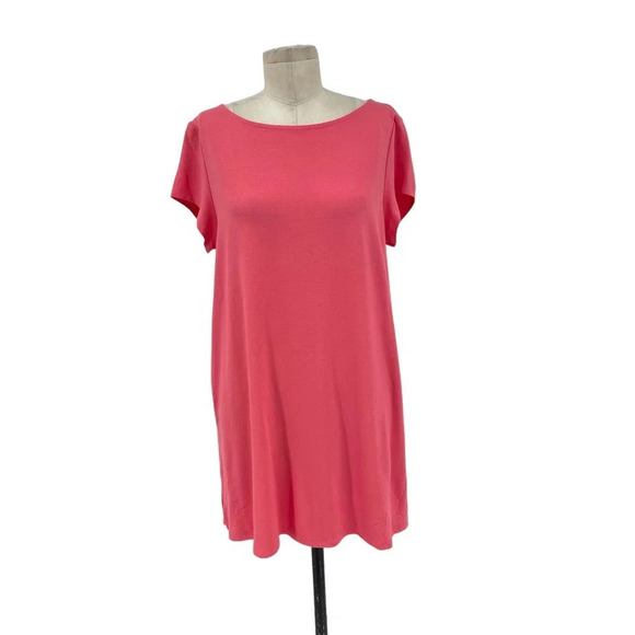 Eileen Fisher Pink Coral Short Sleeve Jersey Tunic Top‎ Size Large - Picture 1 of 8